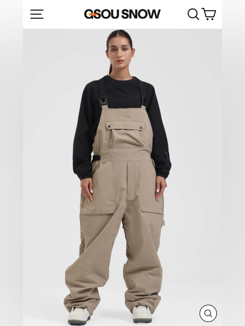 GSOU SNOW Beige Utility Snow Bib Overalls Size XS